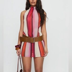 Veloria Halter Mini Dress Pink Stripe